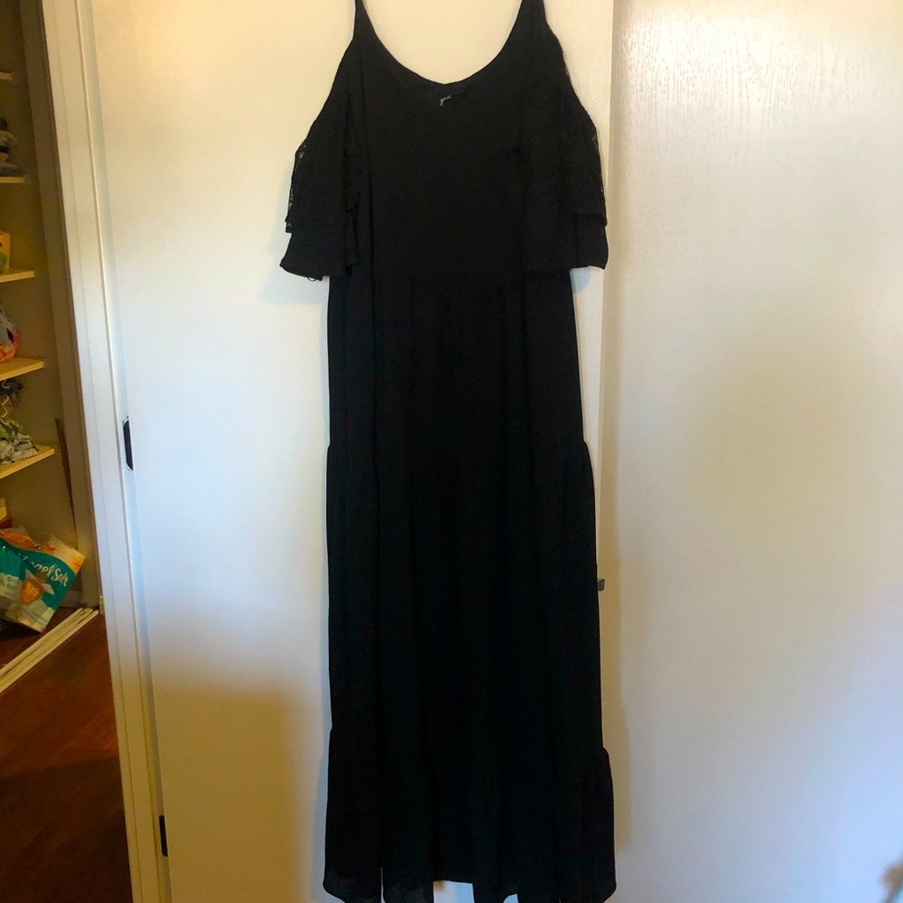 Black maxi dress with lace sleeves